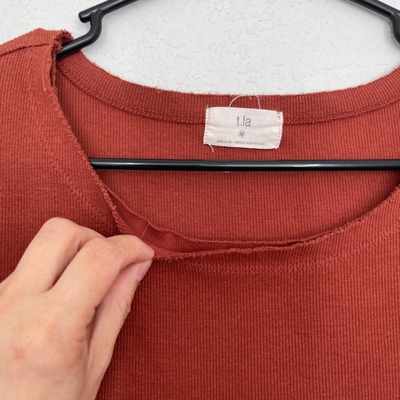 T.la Anthropologie Pullover Sweater Women's M Burnt Orange Crew Neck Stretch - Picture 5 of 11